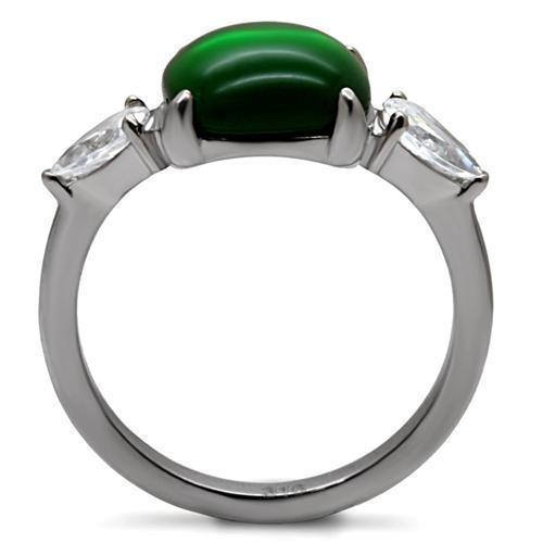 Womens Silver Rings High polished (no plating) 316L Stainless Steel Ring with Glass in Emerald TK087 - Jewelry Store by Erik Rayo