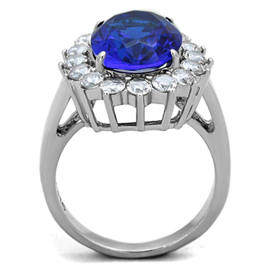 Womens Silver Rings High polished (no plating) 316L Stainless Steel Ring with Glass in Montana TK0W389 - Jewelry Store by Erik Rayo