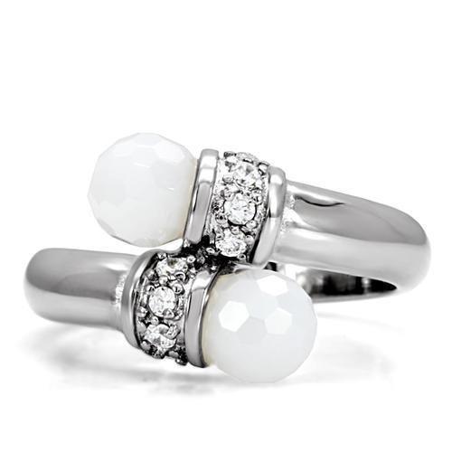 Womens Silver Rings High polished (no plating) 316L Stainless Steel Ring with Milky CZ in White TK101 - Jewelry Store by Erik Rayo