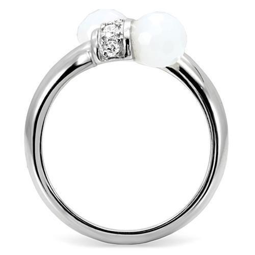 Womens Silver Rings High polished (no plating) 316L Stainless Steel Ring with Milky CZ in White TK101 - Jewelry Store by Erik Rayo