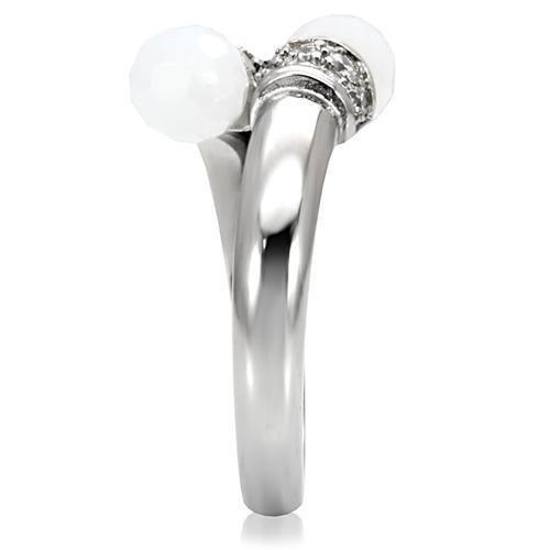 Womens Silver Rings High polished (no plating) 316L Stainless Steel Ring with Milky CZ in White TK101 - Jewelry Store by Erik Rayo