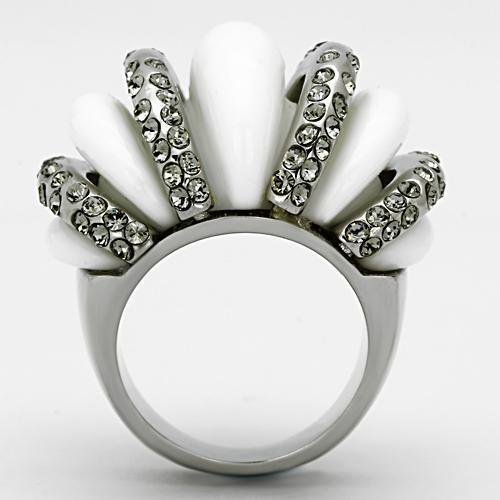 Womens Silver Rings High polished (no plating) 316L Stainless Steel Ring with Top Grade Crystal in Black Diamond TK1011 - Jewelry Store by Erik Rayo