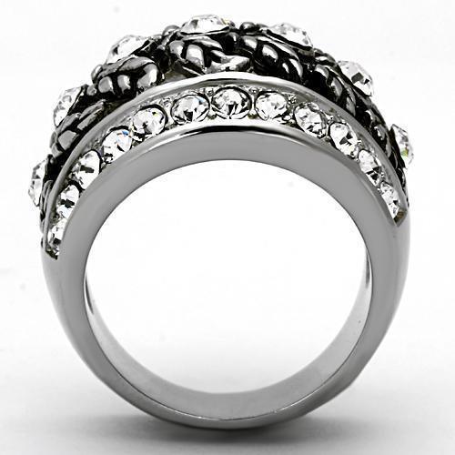 Womens Silver Rings High polished (no plating) 316L Stainless Steel Ring with Top Grade Crystal in Clear TK1015 - Jewelry Store by Erik Rayo