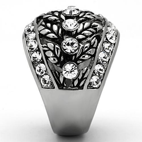 Womens Silver Rings High polished (no plating) 316L Stainless Steel Ring with Top Grade Crystal in Clear TK1015 - Jewelry Store by Erik Rayo