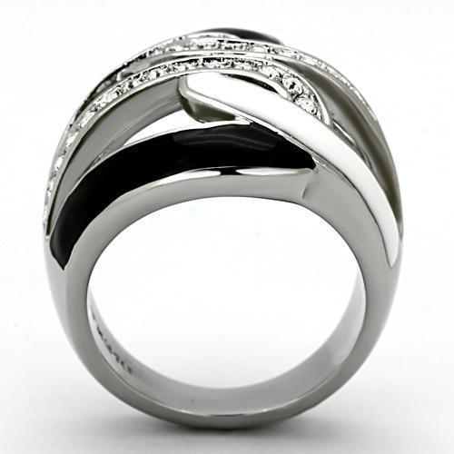 Womens Silver Rings High polished (no plating) 316L Stainless Steel Ring with Top Grade Crystal in Clear TK1018 - Jewelry Store by Erik Rayo