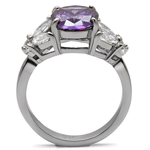 Silver Rings for Womens High polished (no plating) Stainless Steel Ring with AAA Grade CZ in Amethyst TK086 - Jewelry Store by Erik Rayo
