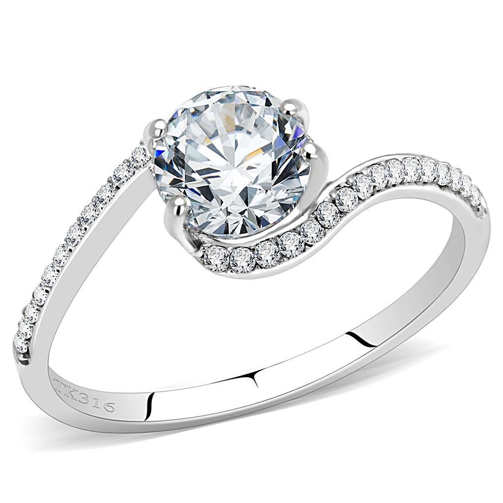 Silver Rings for Womens High polished (no plating) Stainless Steel Ring with AAA Grade CZ in Clear DA023 - Jewelry Store by Erik Rayo