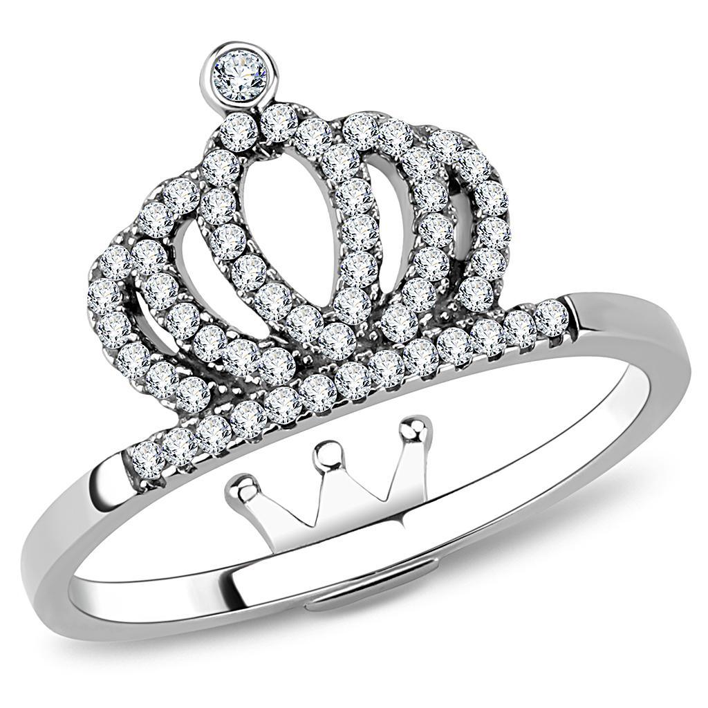 Silver Rings for Womens High polished (no plating) Stainless Steel Ring with AAA Grade CZ in Clear DA040 - Jewelry Store by Erik Rayo