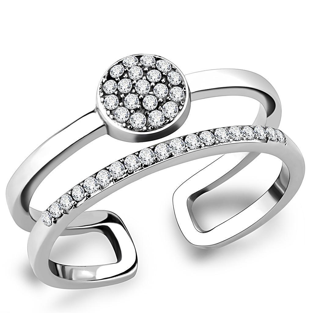 Silver Rings for Womens High polished (no plating) Stainless Steel Ring with AAA Grade CZ in Clear DA048 - Jewelry Store by Erik Rayo
