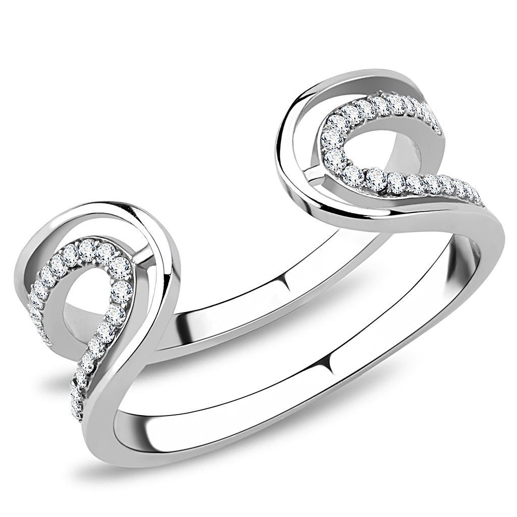 Silver Rings for Womens High polished (no plating) Stainless Steel Ring with AAA Grade CZ in Clear DA056 - Jewelry Store by Erik Rayo
