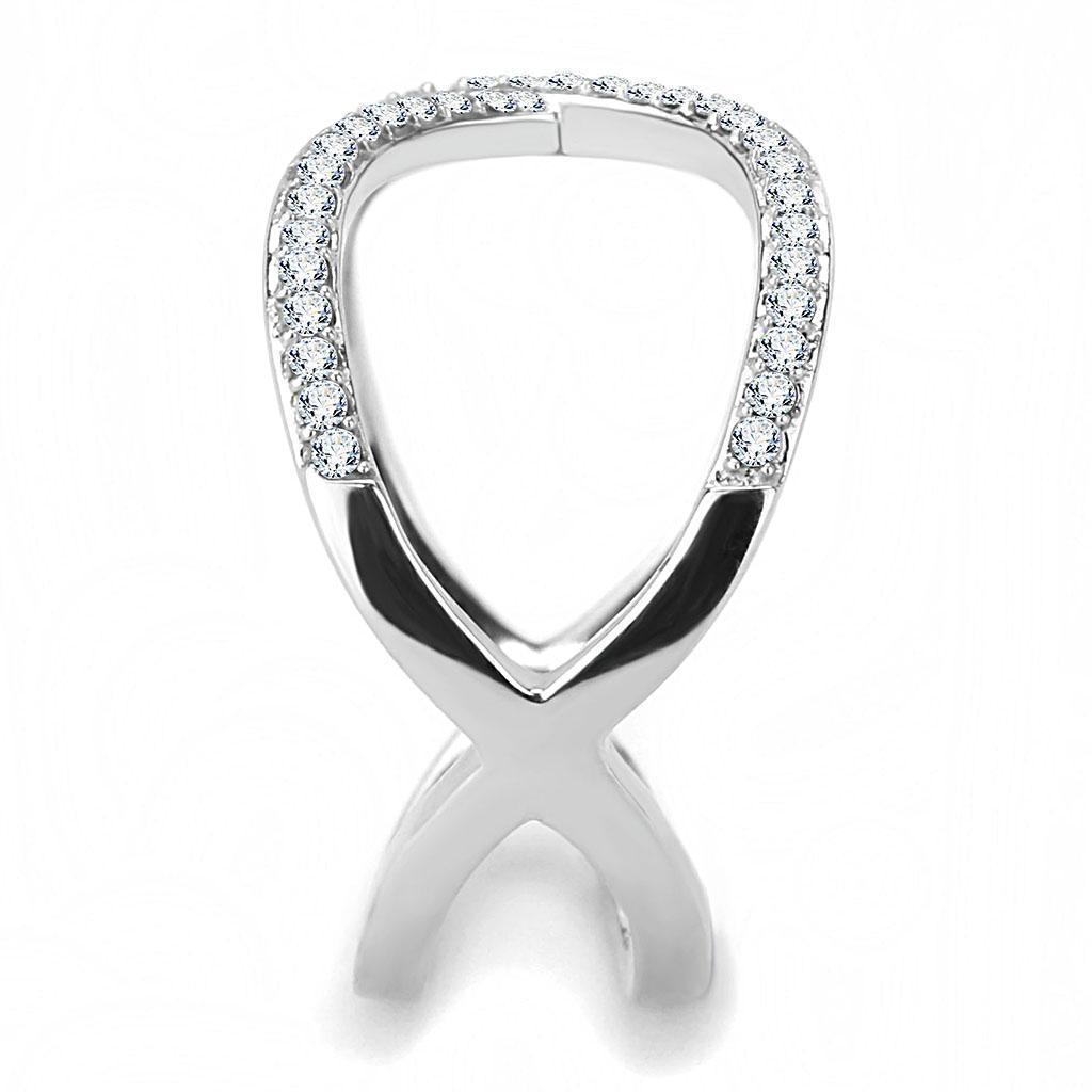 Silver Rings for Womens High polished (no plating) Stainless Steel Ring with AAA Grade CZ in Clear DA058 - Jewelry Store by Erik Rayo