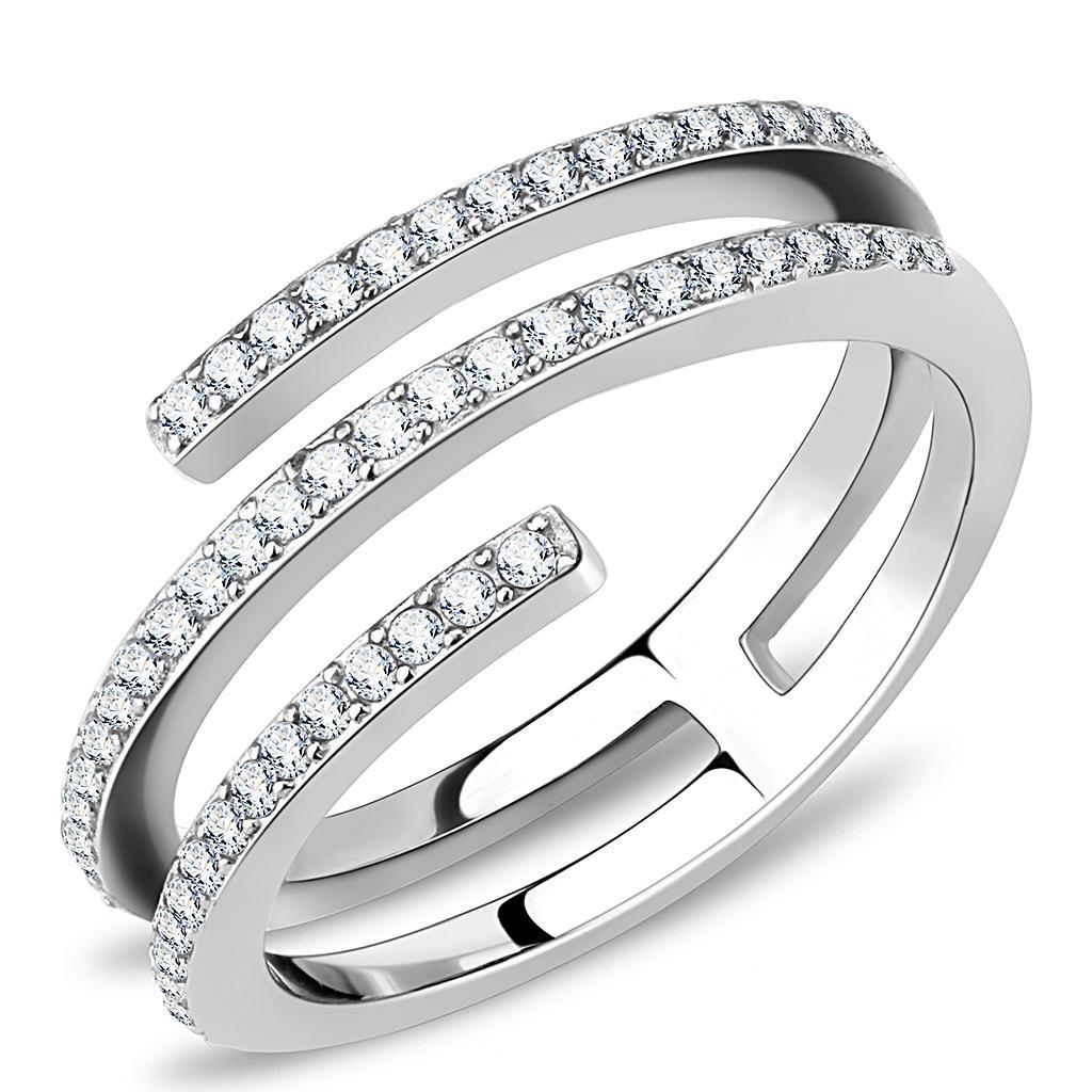 Silver Rings for Womens High polished (no plating) Stainless Steel Ring with AAA Grade CZ in Clear DA060 - Jewelry Store by Erik Rayo