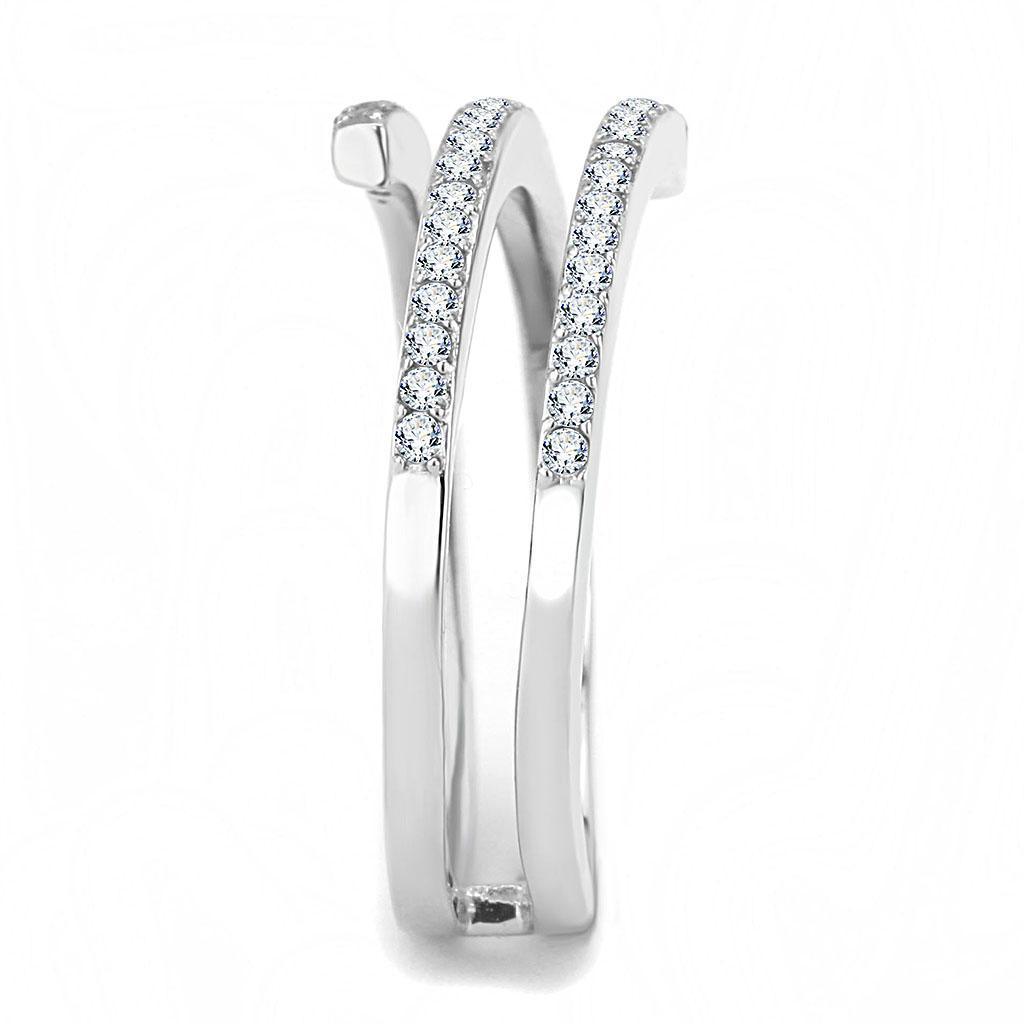 Silver Rings for Womens High polished (no plating) Stainless Steel Ring with AAA Grade CZ in Clear DA060 - Jewelry Store by Erik Rayo