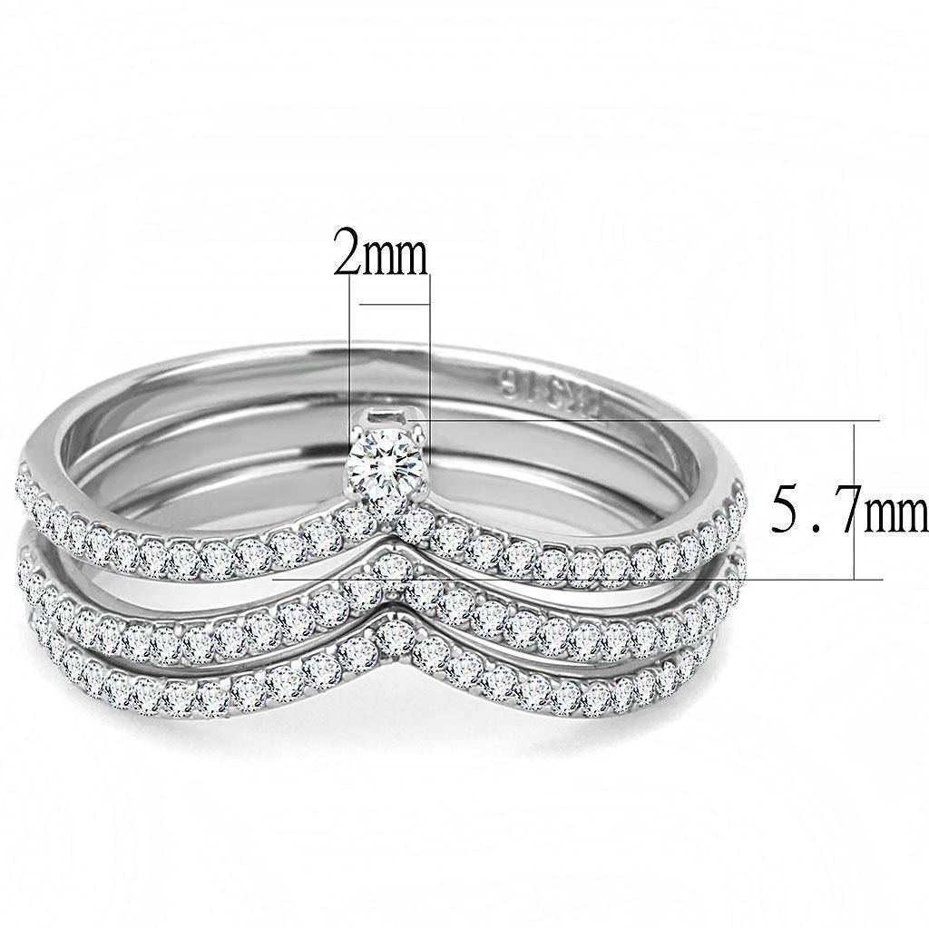 Silver Rings for Womens High polished (no plating) Stainless Steel Ring with AAA Grade CZ in Clear DA061 - Jewelry Store by Erik Rayo