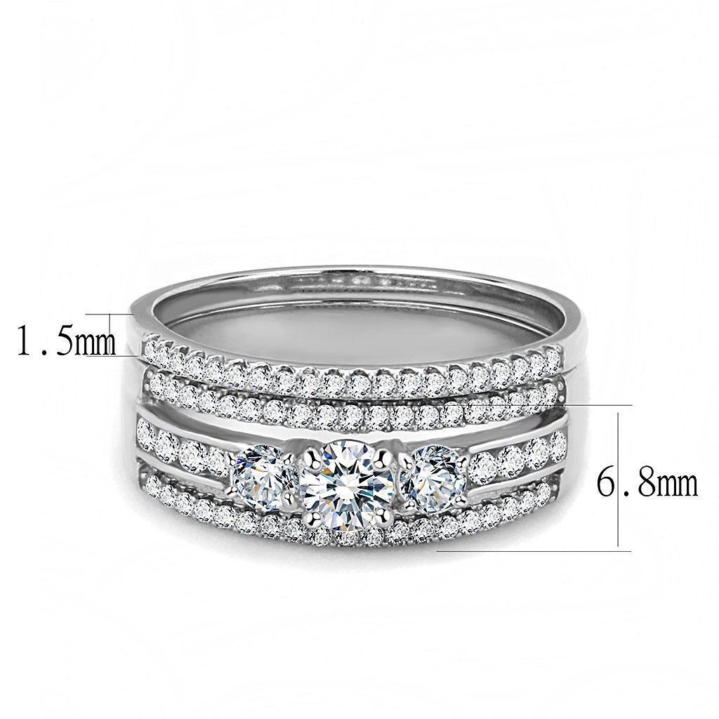Silver Rings for Womens High polished (no plating) Stainless Steel Ring with AAA Grade CZ in Clear DA062 - Jewelry Store by Erik Rayo
