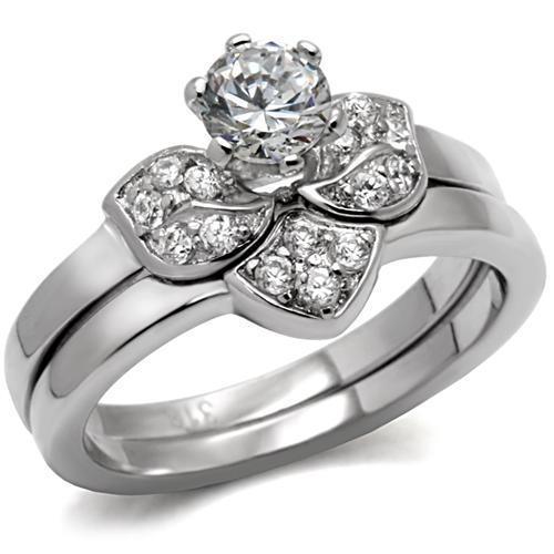 Silver Rings for Womens High polished (no plating) Stainless Steel Ring with AAA Grade CZ in Clear TK099 - Jewelry Store by Erik Rayo