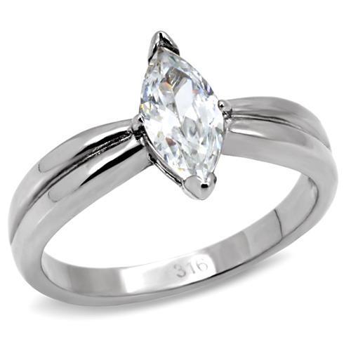 Silver Rings for Womens High polished (no plating) Stainless Steel Ring with AAA Grade CZ in Clear TK103 - Jewelry Store by Erik Rayo