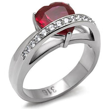 Load image into Gallery viewer, Silver Rings for Womens High polished (no plating) Stainless Steel Ring with AAA Grade CZ in Ruby TK089 - Jewelry Store by Erik Rayo
