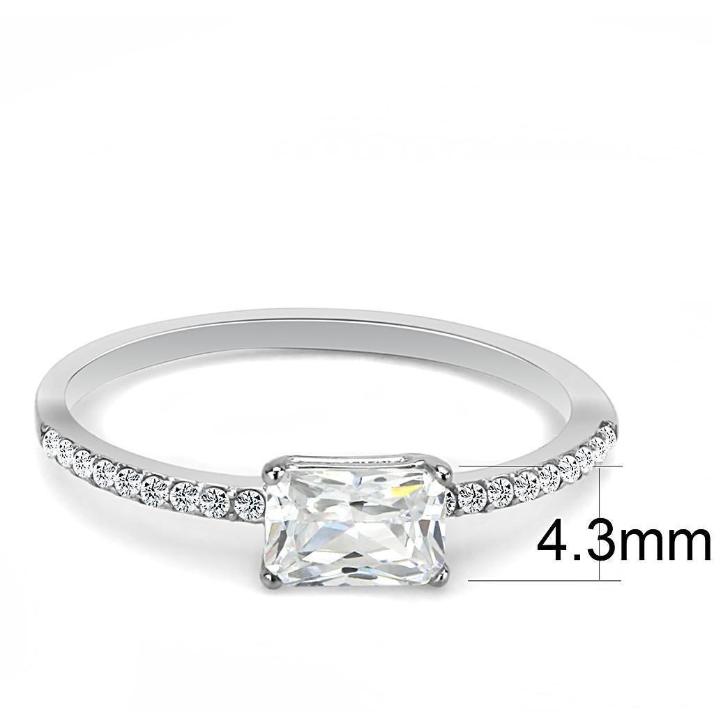 Silver Rings for Womens High polished (no plating) Stainless Steel Ring with Cubic in Clear DA009 - Jewelry Store by Erik Rayo