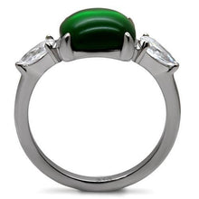 Load image into Gallery viewer, Silver Rings for Womens High polished (no plating) Stainless Steel Ring with Glass in Emerald TK087 - Jewelry Store by Erik Rayo
