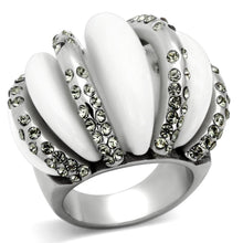 Load image into Gallery viewer, Silver Rings for Womens High polished (no plating) Stainless Steel Ring with Top Grade Crystal in Black Diamond TK1011 - Jewelry Store by Erik Rayo
