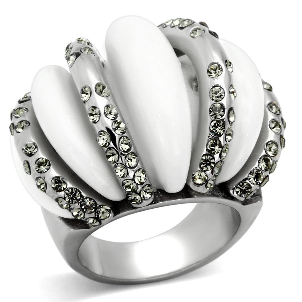 Silver Rings for Womens High polished (no plating) Stainless Steel Ring with Top Grade Crystal in Black Diamond TK1011 - Jewelry Store by Erik Rayo