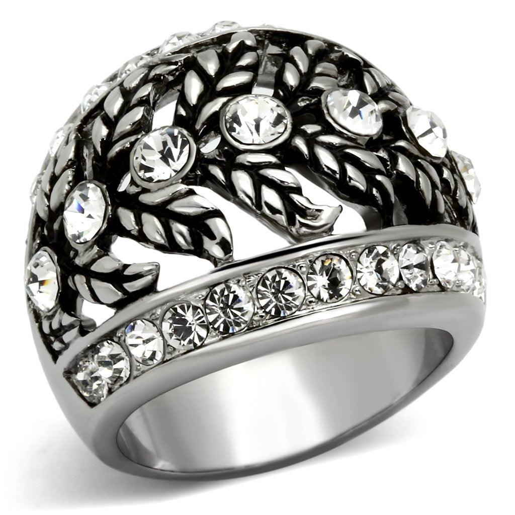 Silver Rings for Womens High polished (no plating) Stainless Steel Ring with Top Grade Crystal in Clear TK1015 - Jewelry Store by Erik Rayo