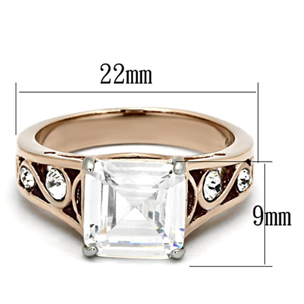Womens Silver Rings Two-Tone IP Rose Gold 316L Stainless Steel Ring with AAA Grade CZ in Clear TK1059 - Jewelry Store by Erik Rayo