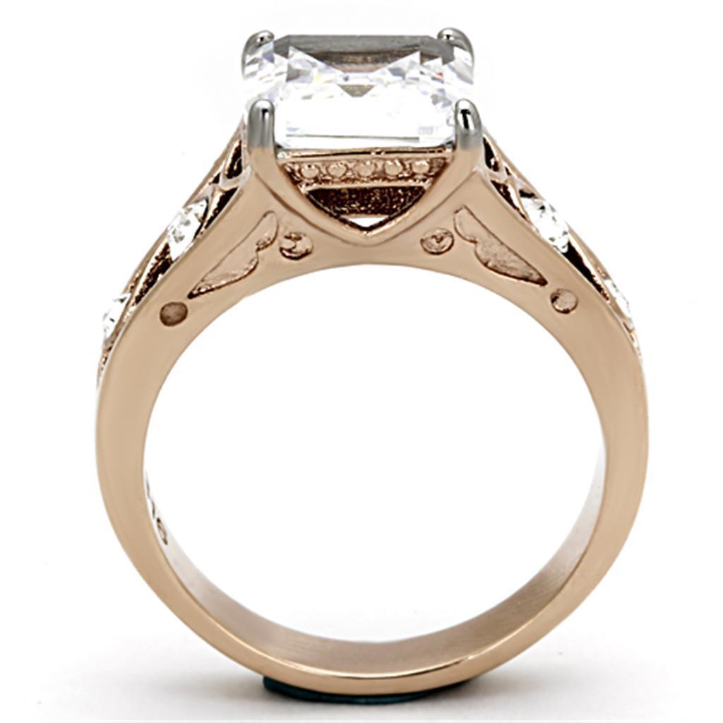 Womens Silver Rings Two-Tone IP Rose Gold 316L Stainless Steel Ring with AAA Grade CZ in Clear TK1059 - Jewelry Store by Erik Rayo