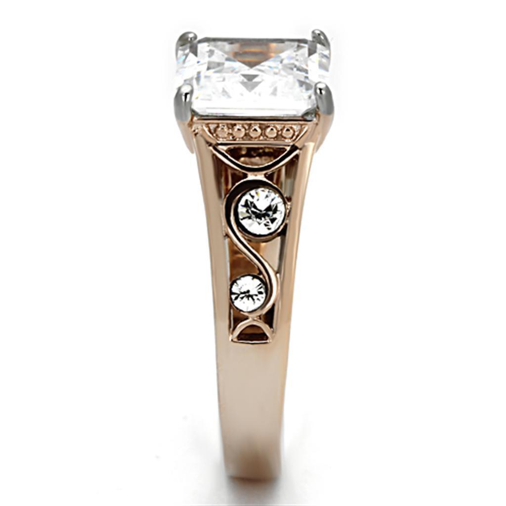 Womens Silver Rings Two-Tone IP Rose Gold 316L Stainless Steel Ring with AAA Grade CZ in Clear TK1059 - Jewelry Store by Erik Rayo