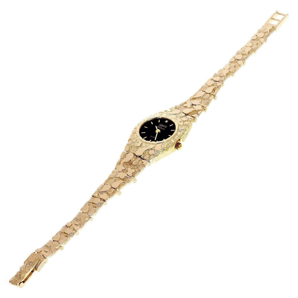 Womens Watch 10k Yellow Gold Nugget Link Bracelet Geneve Wrist Watch with Diamond 7.5 27.8 grams - Jewelry Store by Erik Rayo