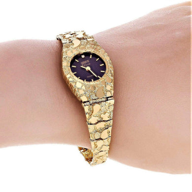 Womens Watch 14k Yellow Gold Nugget Link Bracelet Geneve Wrist Watch with Diamond 7-7.5 29.1 grams - Jewelry Store by Erik Rayo