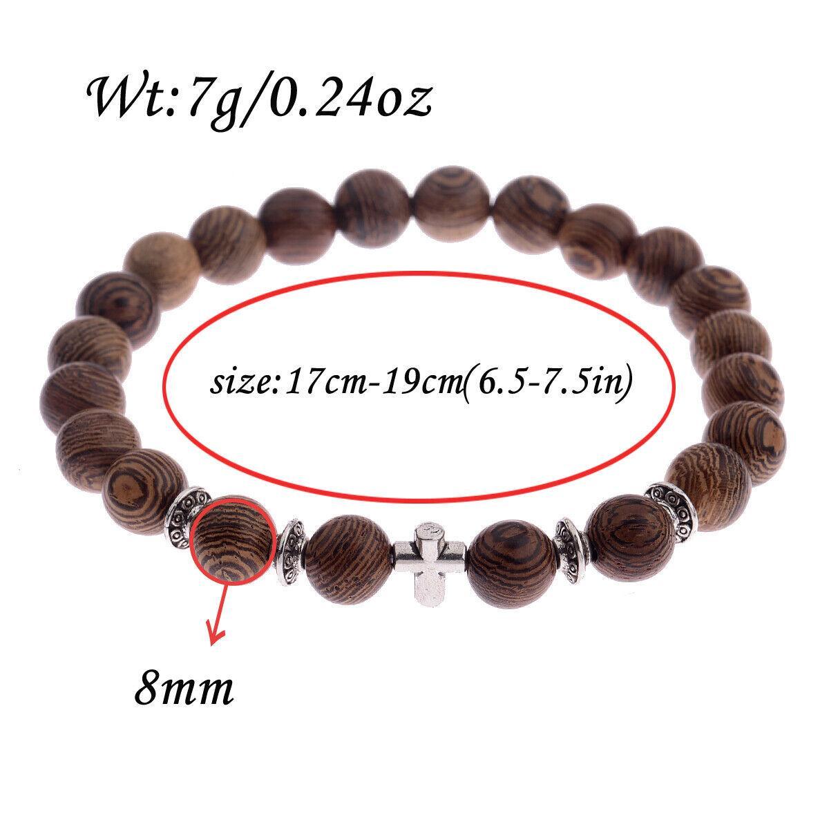 Wood Bracelet with Cross Christian Bead Wristlet - Jewelry Store by Erik Rayo