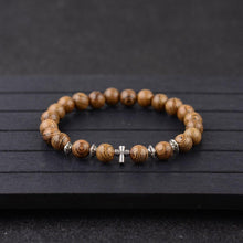 Load image into Gallery viewer, Wood Bracelet with Cross Christian Bead Wristlet - Jewelry Store by Erik Rayo
