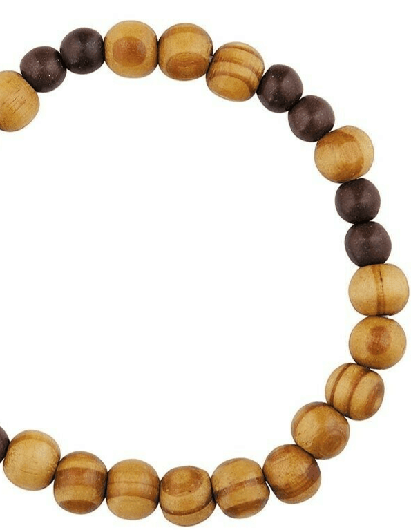 Wood Bracelet with Cross Christian Bead Wristlet Olive Wood 15mm Stone Cross Stretch Cord 7.5 - Jewelry Store by Erik Rayo