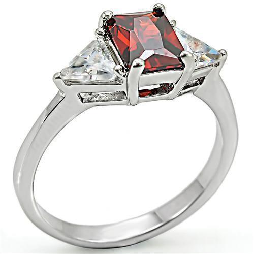 6X069 - High-Polished 925 Sterling Silver Ring con Diamante Zirconia Cubica Garnet - Jewelry Store by Erik Rayo