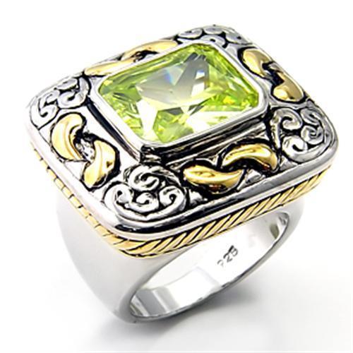 7X244 - Reverse Two-Tone 925 Sterling Silver Ring con Diamante Zirconia Cubica Color Verde Manzana - Jewelry Store by Erik Rayo