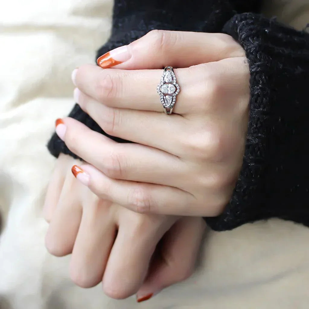 Silver Rings for Women 316L Stainless Steel DA103 - AAA Grade Cubic Zirconia in Clear - Jewelry Store by Erik Rayo