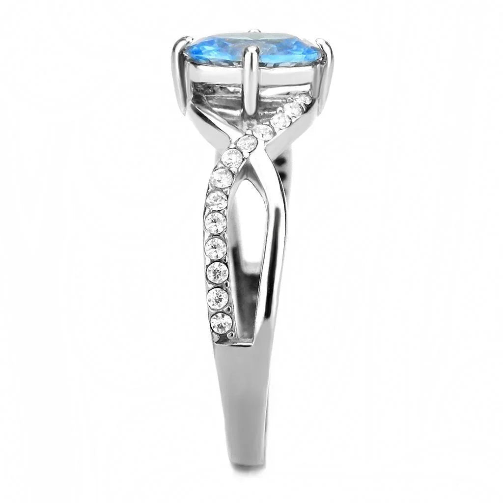 Silver Rings for Women 316L Stainless Steel DA117 - AAA Grade Cubic Zirconia in Sea Blue - Jewelry Store by Erik Rayo