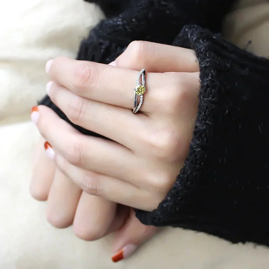 Silver Rings for Women 316L Stainless Steel DA118 - AAA Grade Cubic Zirconia in Topaz - Jewelry Store by Erik Rayo