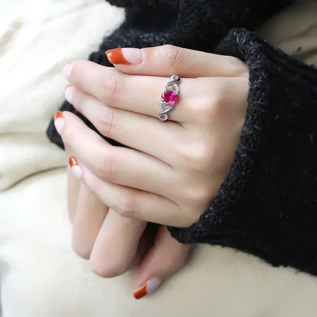 Silver Rings for Women 316L Stainless Steel DA119 - AAA Grade Cubic Zirconia in Ruby - Jewelry Store by Erik Rayo