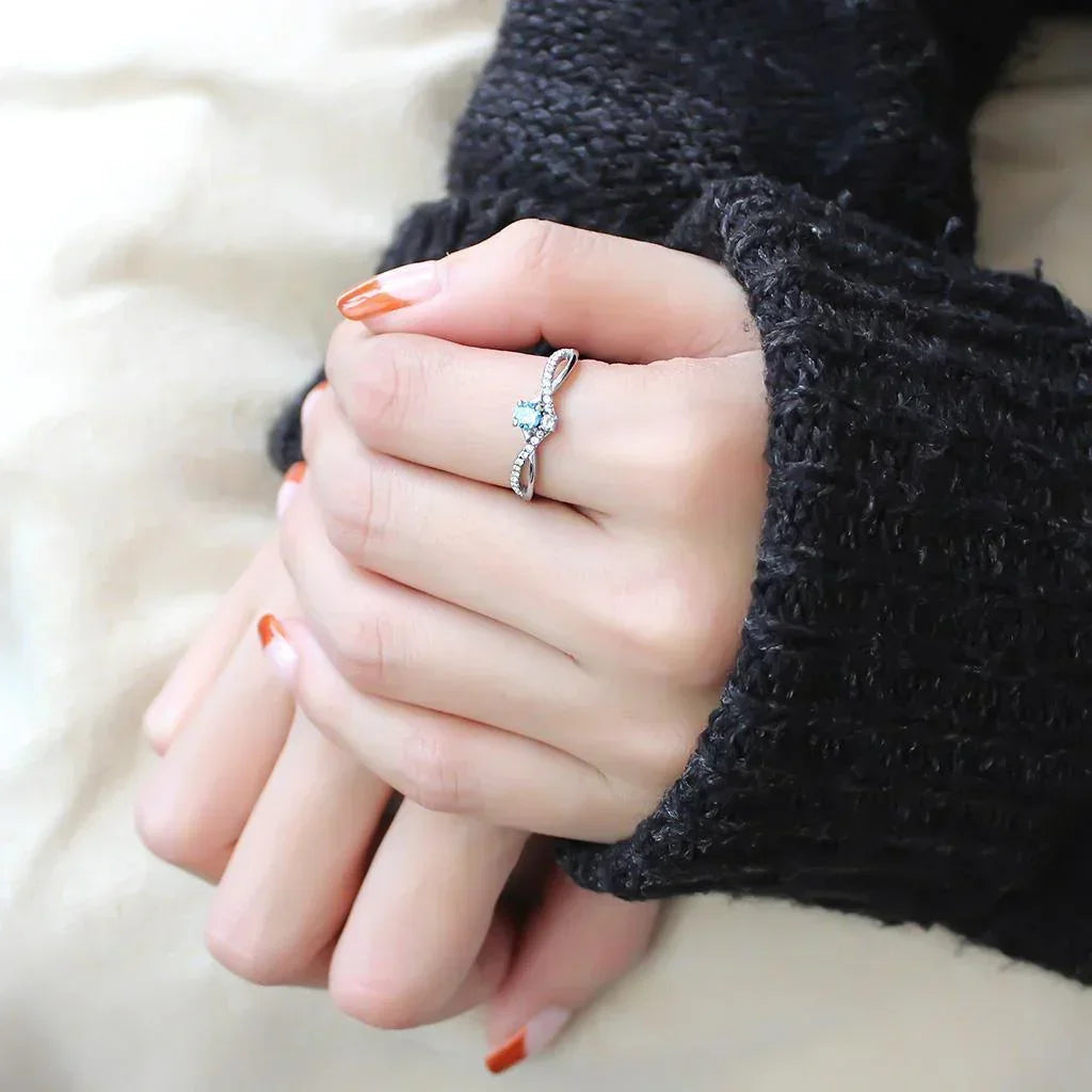 Silver Rings for Women 316L Stainless Steel DA120 - AAA Grade Cubic Zirconia in Sea Blue - Jewelry Store by Erik Rayo
