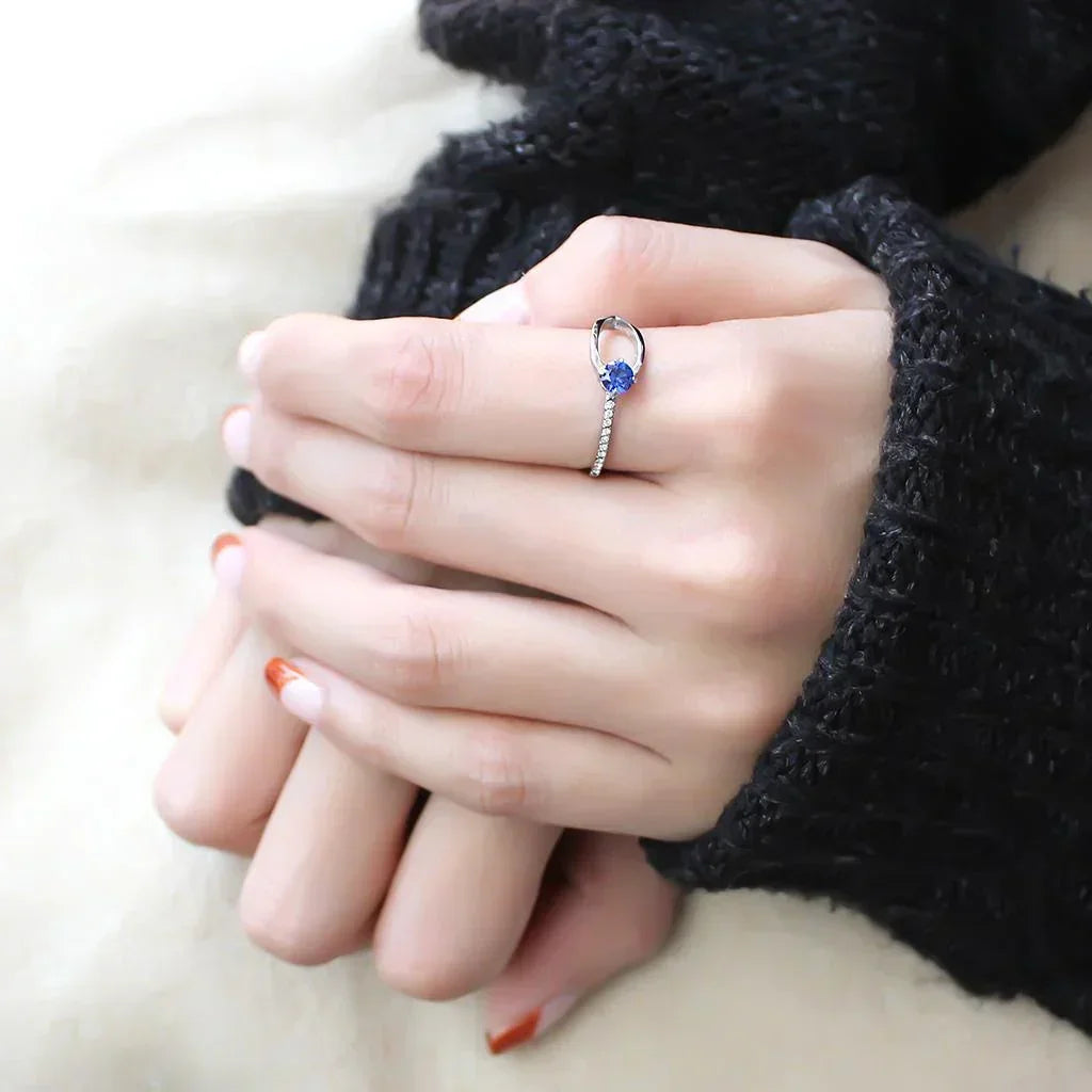 Silver Rings for Women 316L Stainless Steel DA121 - AAA Grade Cubic Zirconia in London Blue - Jewelry Store by Erik Rayo