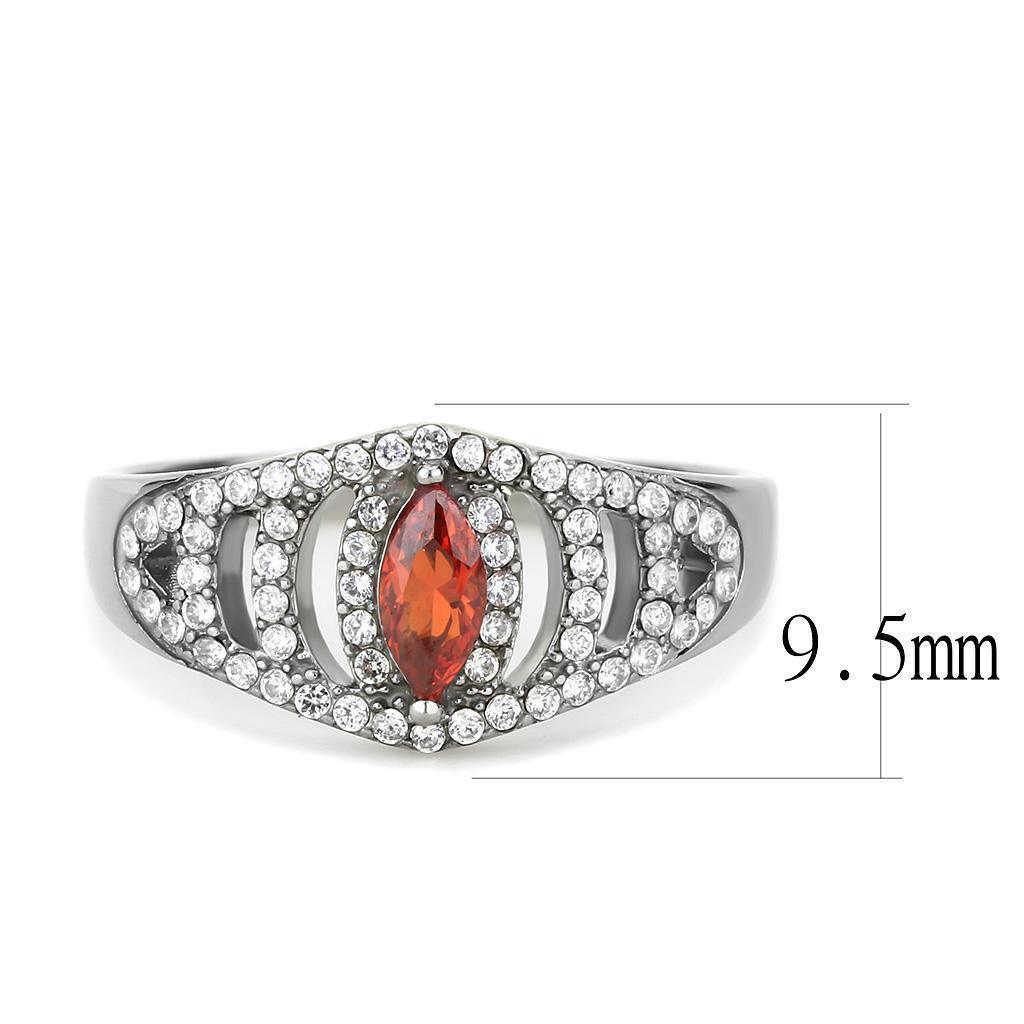 Silver Rings for Women 316L Stainless Steel DA123 - AAA Grade Cubic Zirconia in Orange - Jewelry Store by Erik Rayo