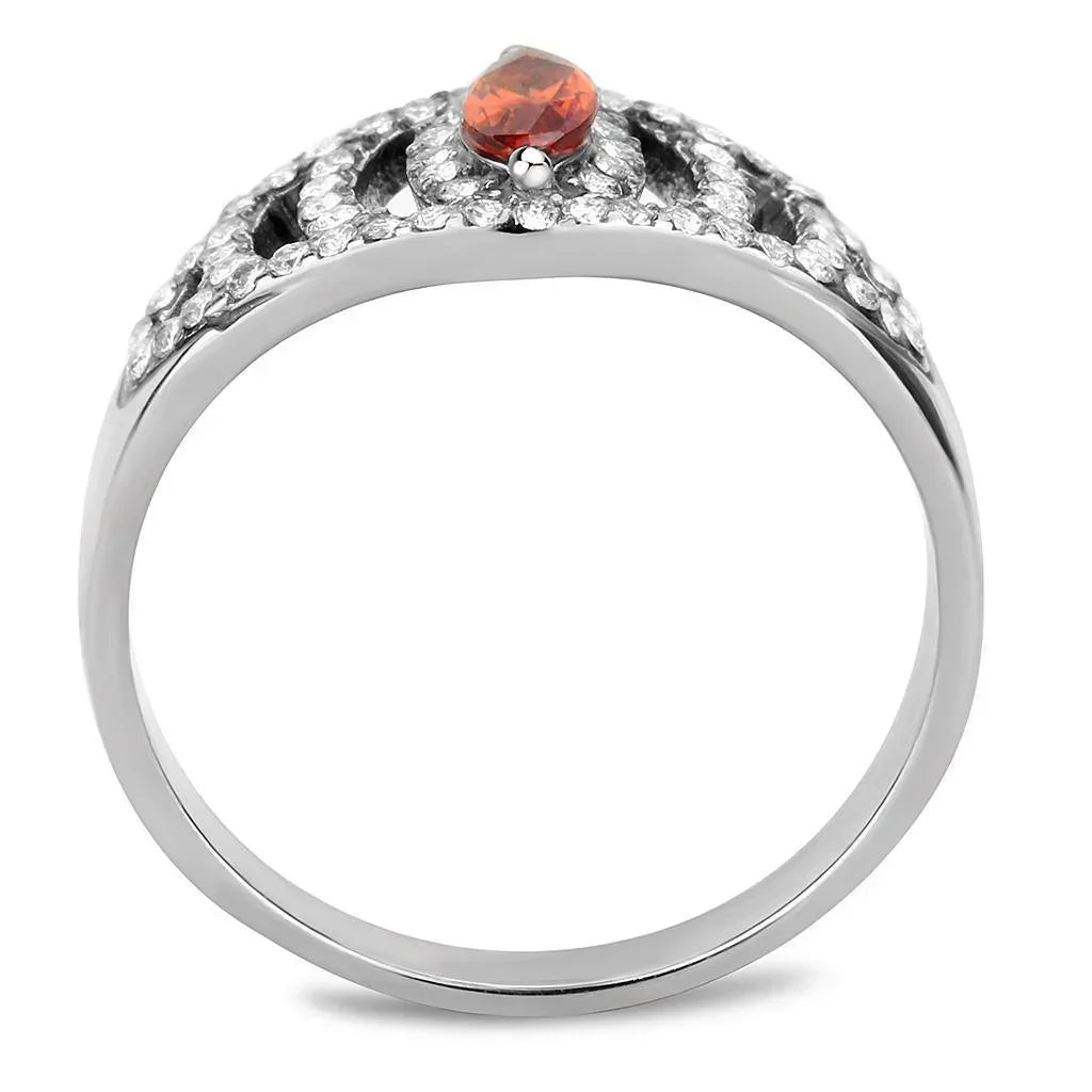 Silver Rings for Women 316L Stainless Steel DA123 - AAA Grade Cubic Zirconia in Orange - Jewelry Store by Erik Rayo
