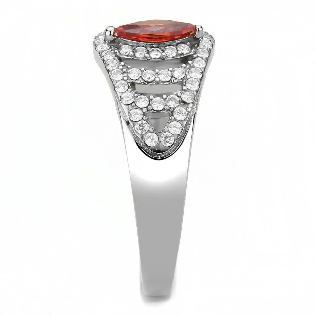 Silver Rings for Women 316L Stainless Steel DA123 - AAA Grade Cubic Zirconia in Orange - Jewelry Store by Erik Rayo