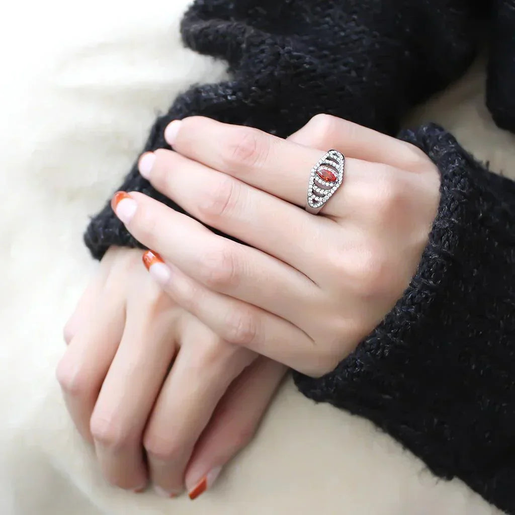 Silver Rings for Women 316L Stainless Steel DA123 - AAA Grade Cubic Zirconia in Orange - Jewelry Store by Erik Rayo