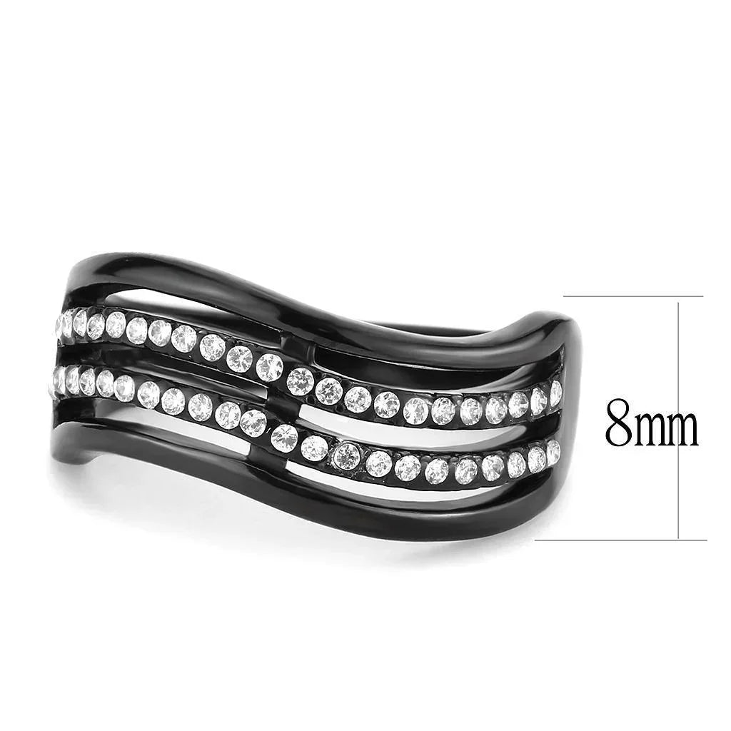 Black Rings for Women 316L Stainless Steel DA126 - AAA Grade Cubic Zirconia in Clear - Jewelry Store by Erik Rayo