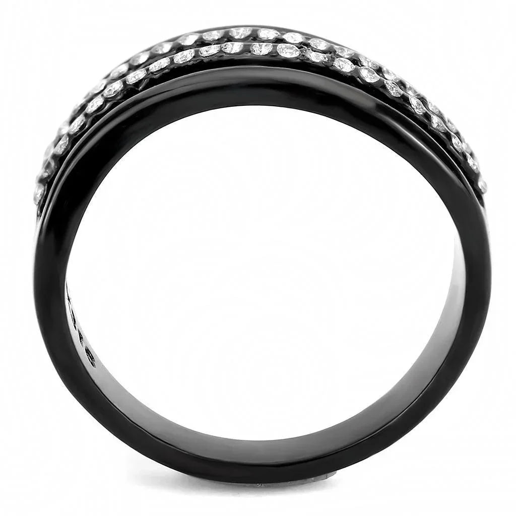 Black Rings for Women 316L Stainless Steel DA126 - AAA Grade Cubic Zirconia in Clear - Jewelry Store by Erik Rayo