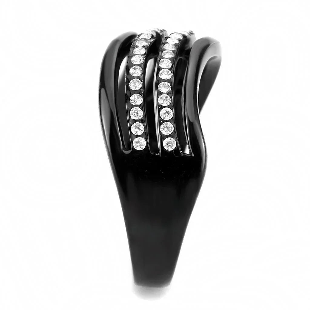 Black Rings for Women 316L Stainless Steel DA126 - AAA Grade Cubic Zirconia in Clear - Jewelry Store by Erik Rayo